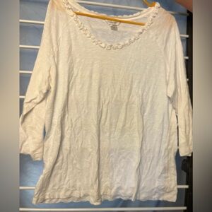 Christopher & Banks White Blouse with Ruffle Trim